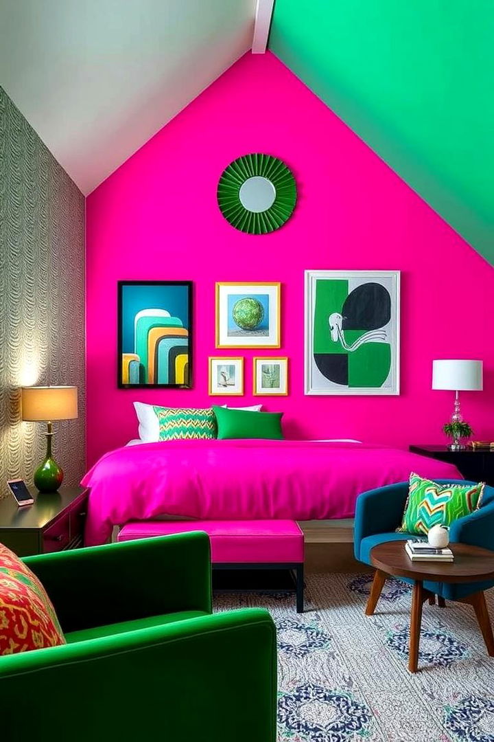 Bold Pink Accent Walls - Pink and Green Bedroom Ideas for a Fresh Botanical Vibe