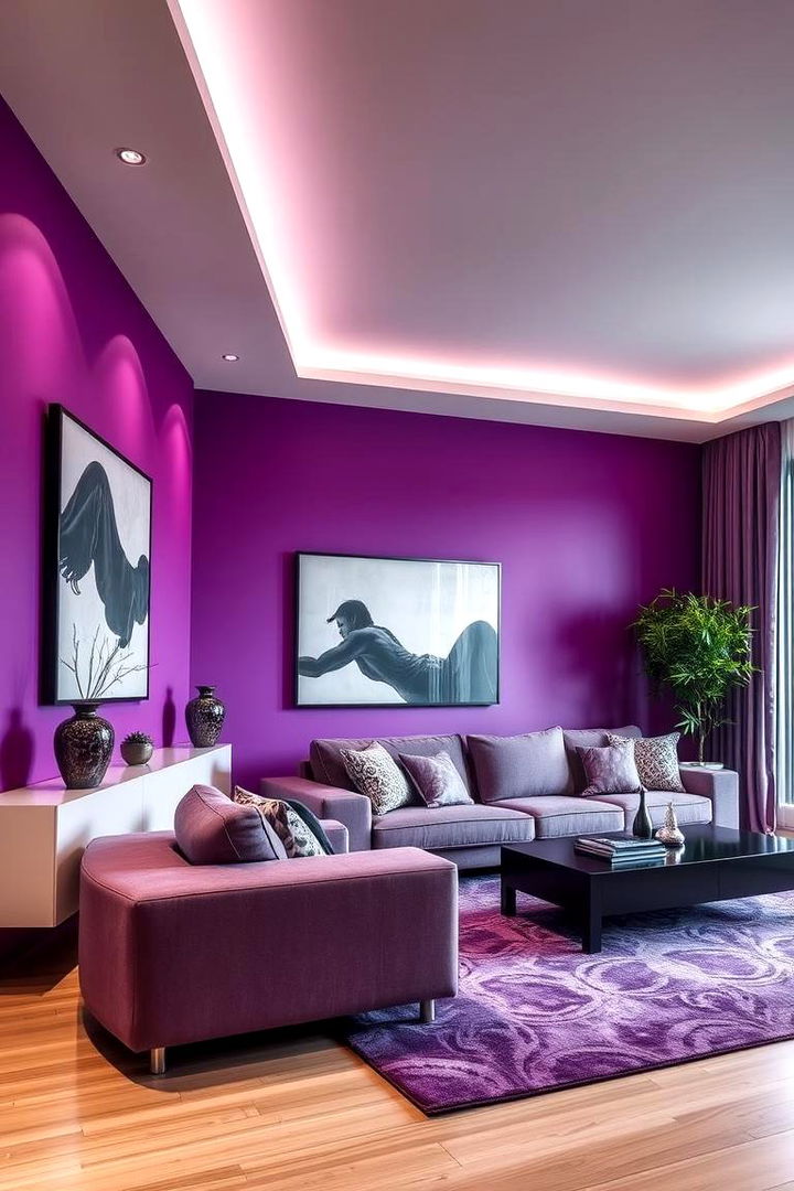 Bold Purple Accent Walls - Serene Purple Living Room Ideas for a Cozy Ambiance