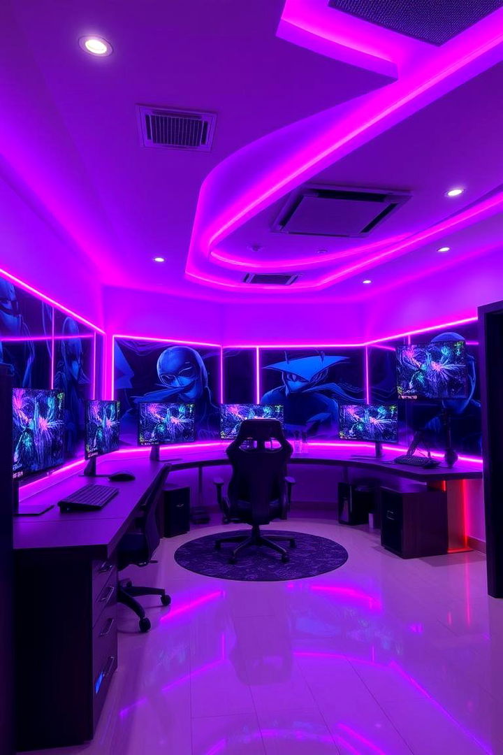 Bold Purple LED Lighting Ambiance - Purple Gaming Setup Ideas for Vibrant Play Spaces