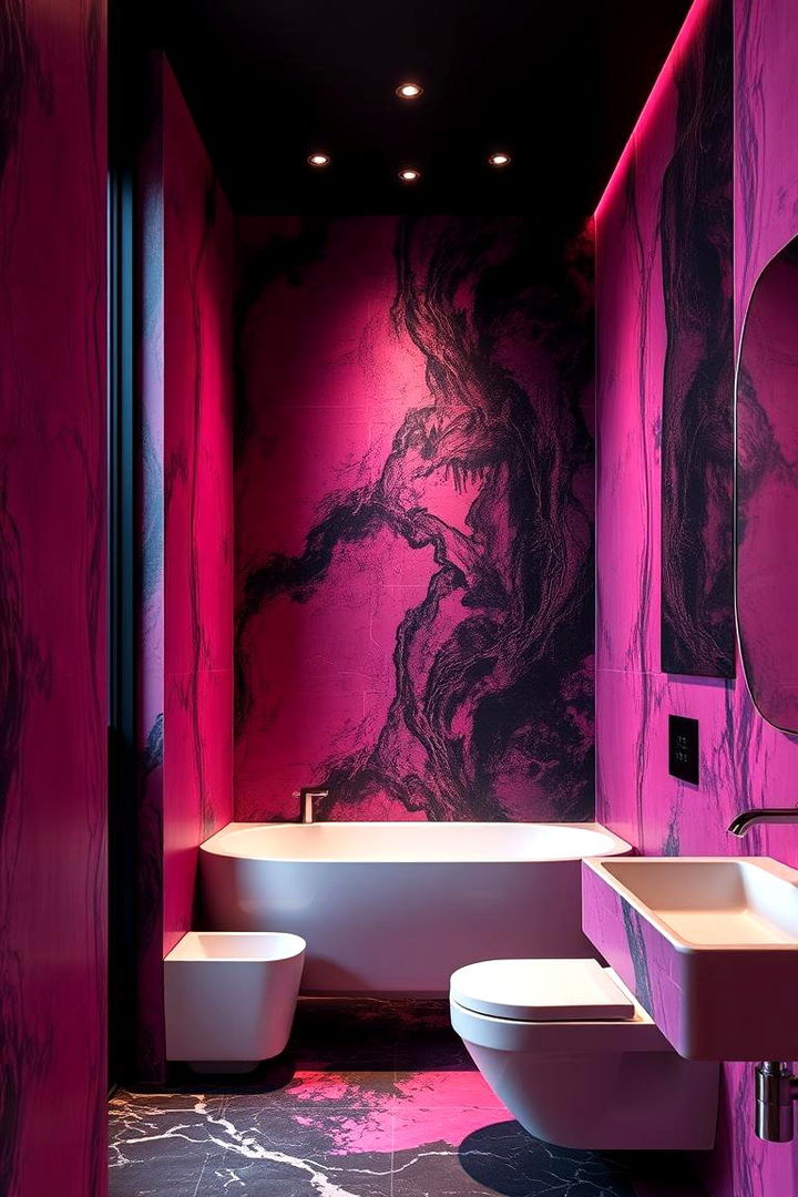 Bold Statement Walls - Pink and Black Bathroom Ideas: Dramatic Contrast & Glamour