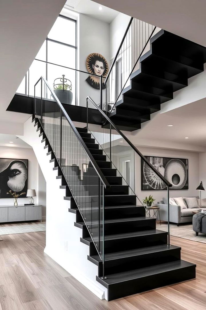 Bold Statement with Dark Elegance - Black Staircase Ideas for Striking Modern & Industrial Homes