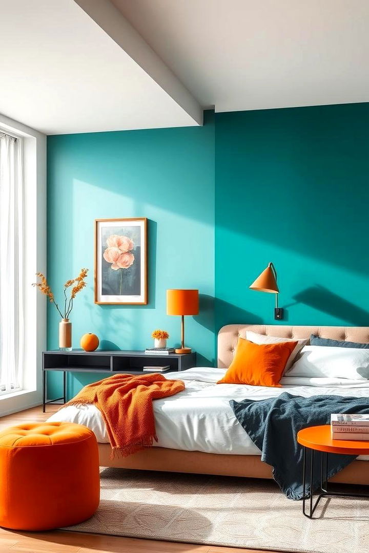 Bold Teal Accent Walls - Vibrant Teal & Orange Bedroom Designs for Bold Interiors