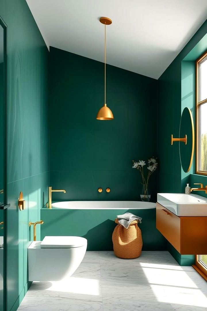 Bold Wall Treatments - Green and Gold Bathroom Ideas for Luxurious Spaces