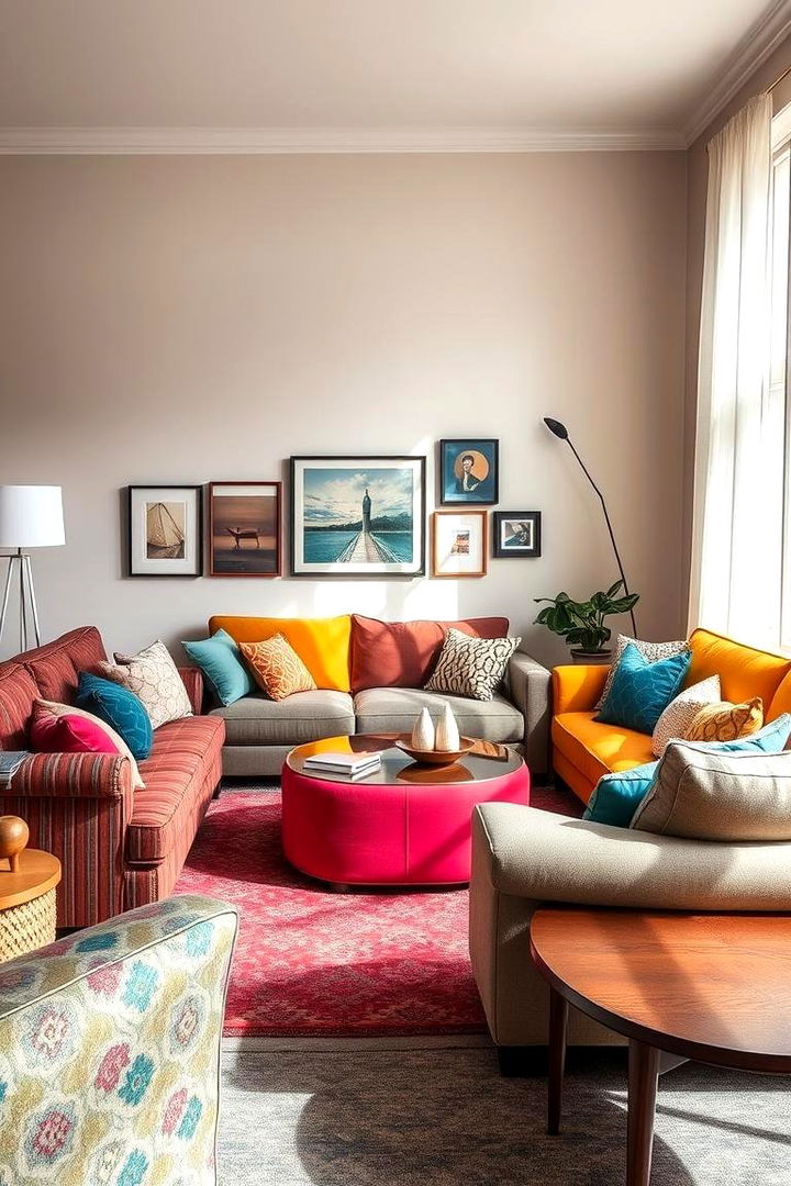 Bold and Eclectic Arrangements - Mismatched Sofas in Living Room Layouts for Eclectic Style