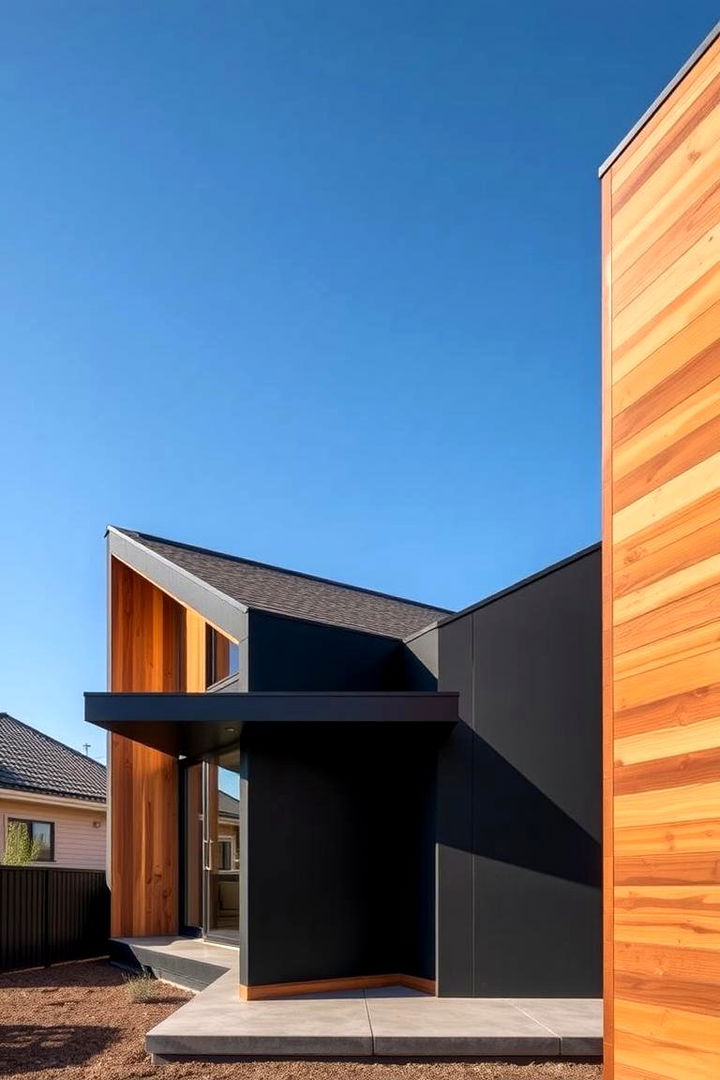 Bold and Modern Facade - Black House Ideas With Cedar Accents: Warm Exterior Contrast