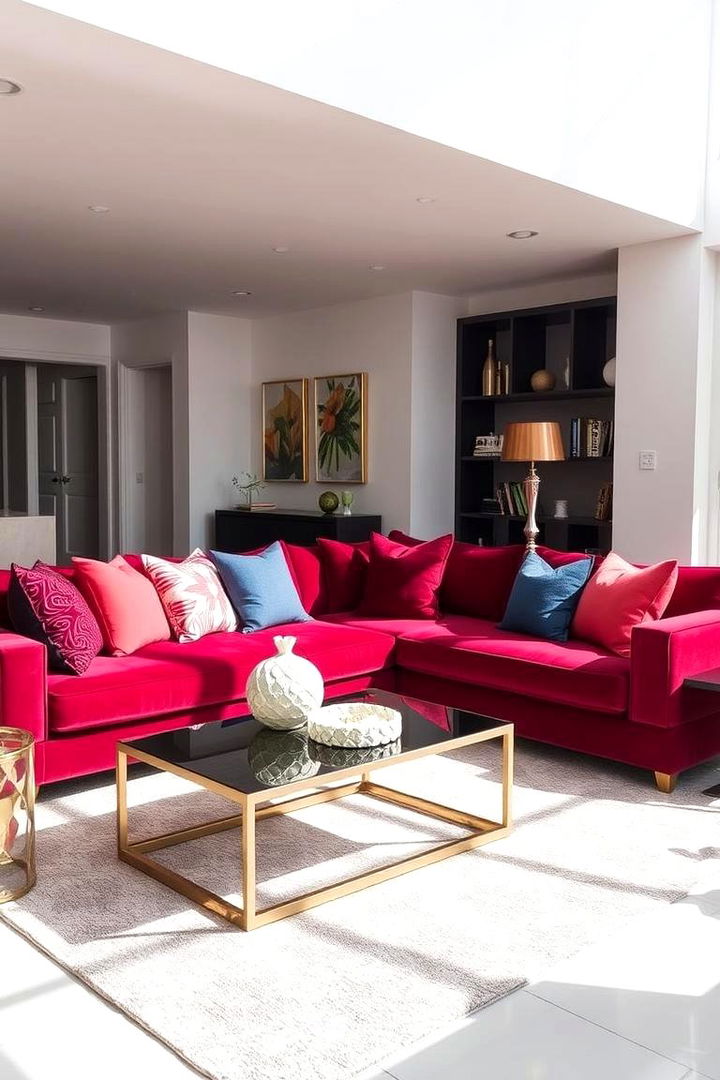 Bold and Vibrant Statement - Burgundy Sofa Living Room Ideas for Luxurious Contrast