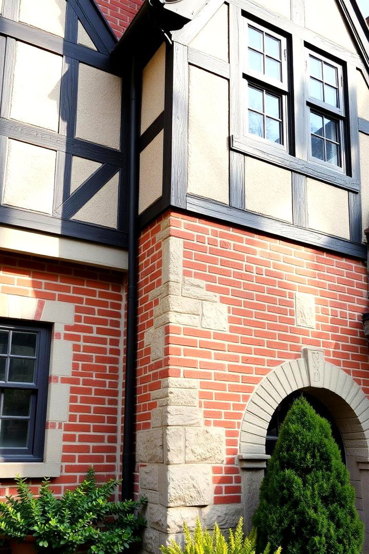 Brickwork Elegance and Stone Accents - Modern Tudor Exterior Design Ideas for Timeless Homes