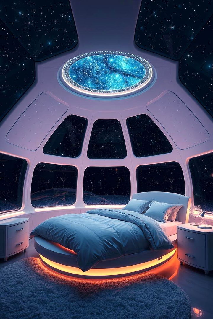 Celestial Lighting Ambiance - Galactic Space-Themed Bedroom Ideas for Stellar Night Designs