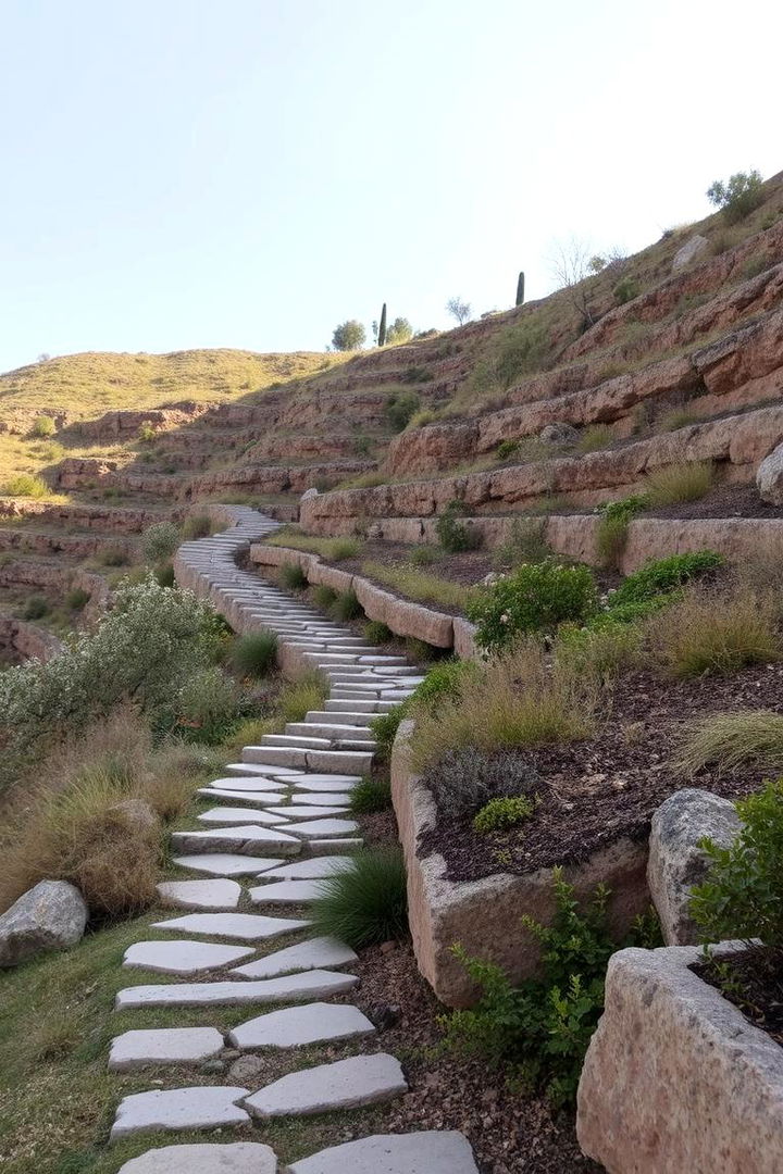 Charming Stone Pathways - Hillside Terraced Garden Ideas for Sloped Backyard Spaces