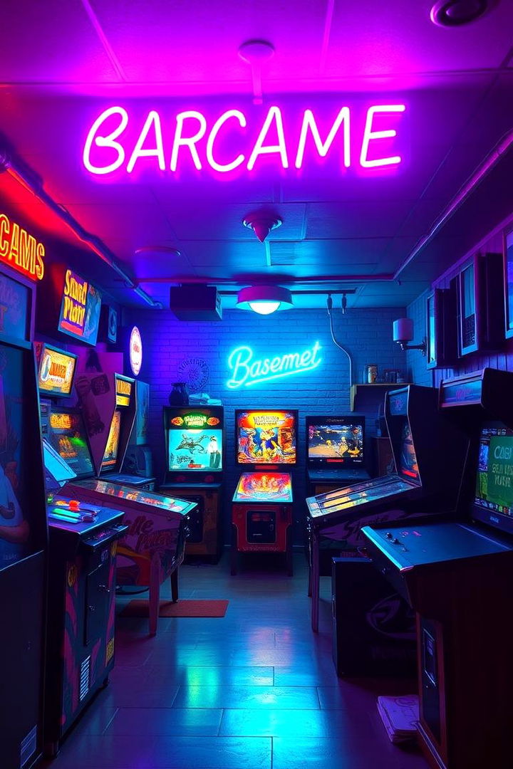 Classic Arcade Haven - Basement Game Room Ideas for Endless Entertainment
