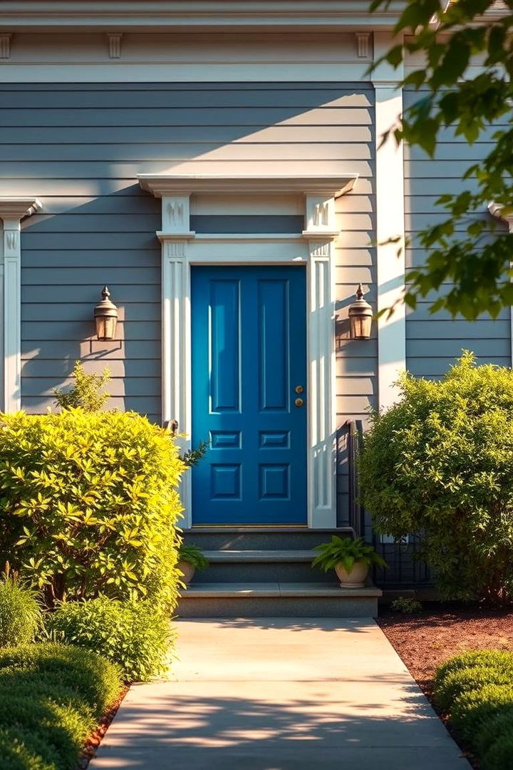 Classic Charm - Grey House with Blue Door Ideas for Curb Appeal
