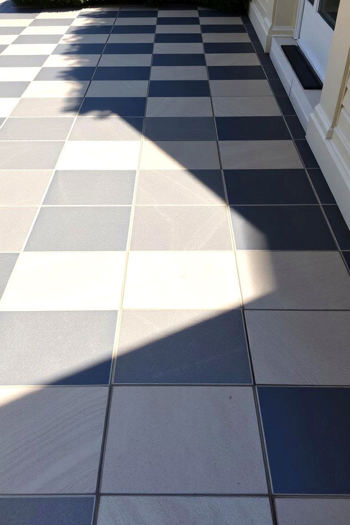 Classic Checkerboard Charm - Stylish Patio Tile Ideas to Elevate Your Outdoor Design