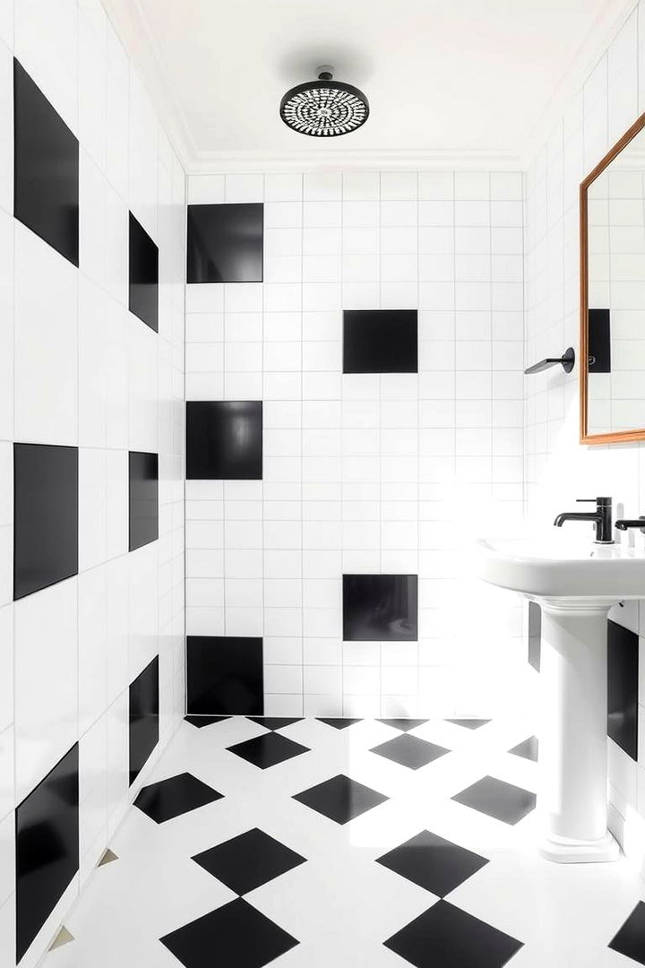Classic Checkerboard Elegance - Striking Black and White Bathroom Tile Designs