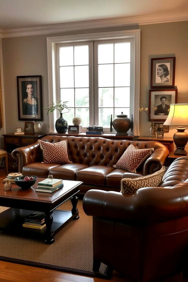 Classic Elegance - Brown Leather Couch Living Room Styling Ideas
