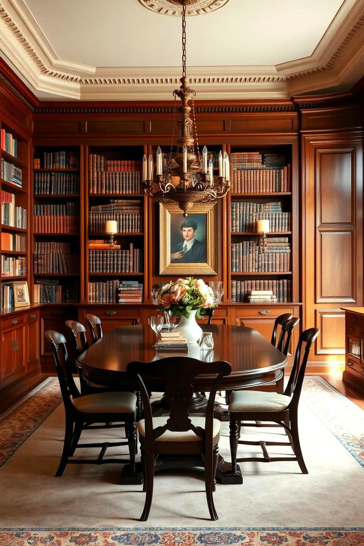 Classic Literary Ambiance - Library & Dining Room Combo Ideas for Multifunctional Spaces