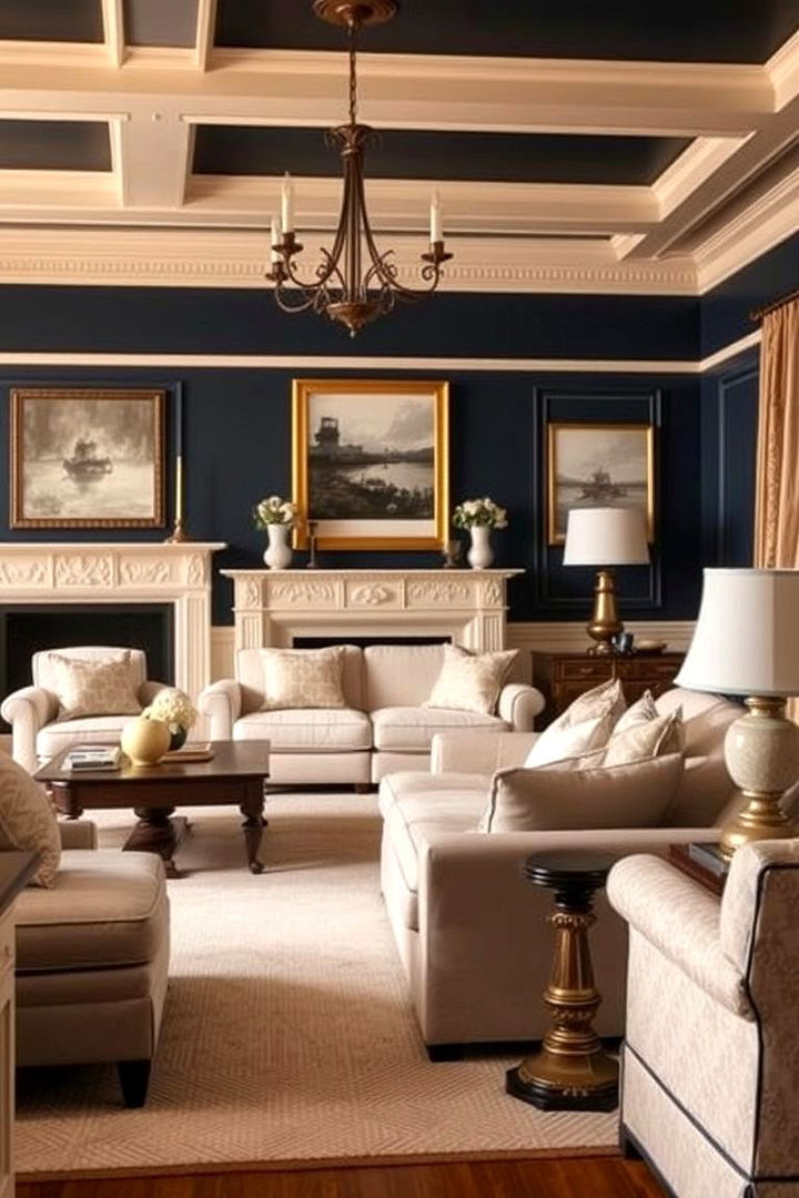Classic Navy Elegance - Navy Living Room Ideas for Deep, Cozy, and Stylish Spaces