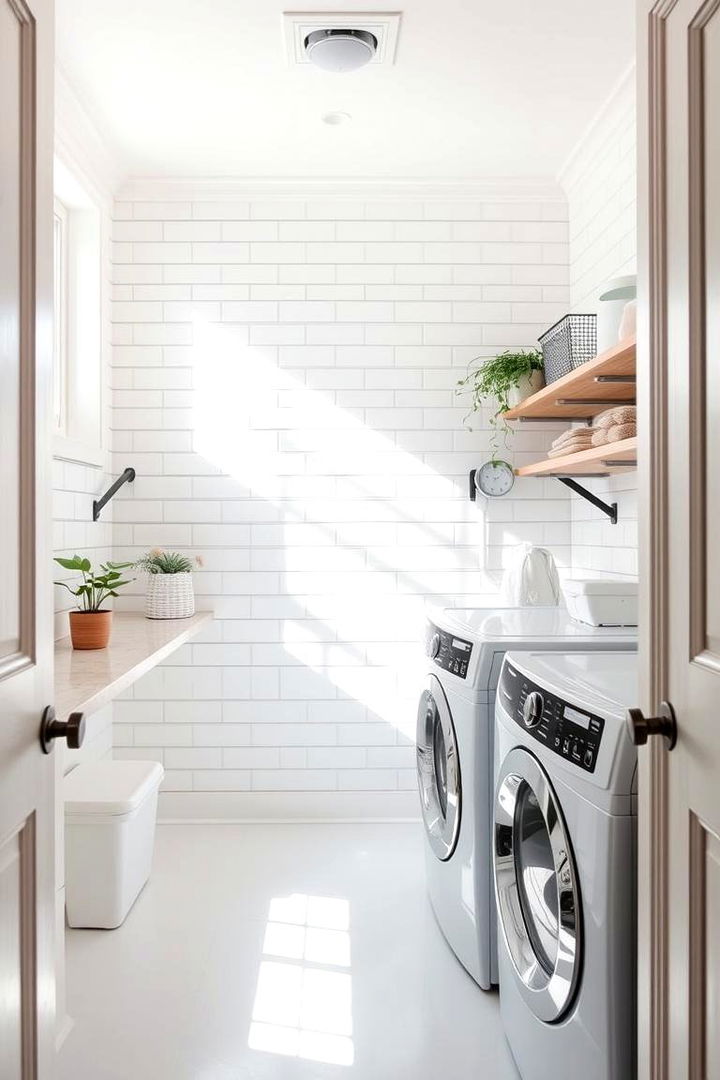 Classic Subway Tile Charm - Durable Laundry Room Tile Designs for Style & Function