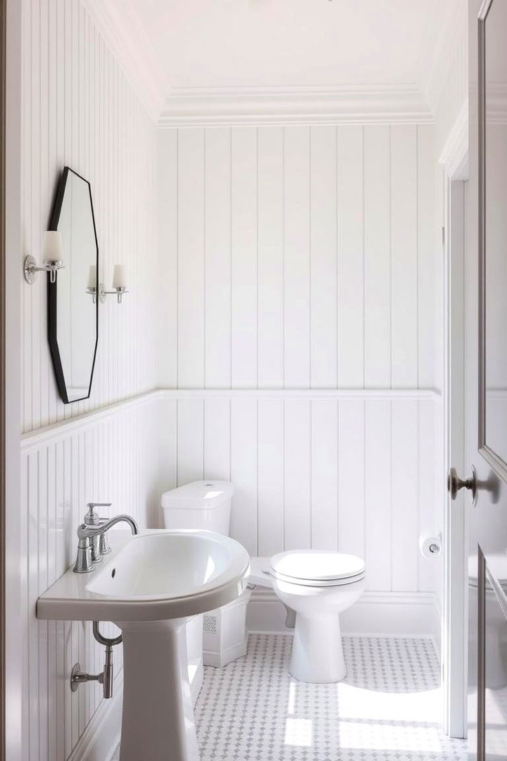 Classic White Beadboard Elegance - Beadboard Bathroom Ideas for Timeless Wall Designs