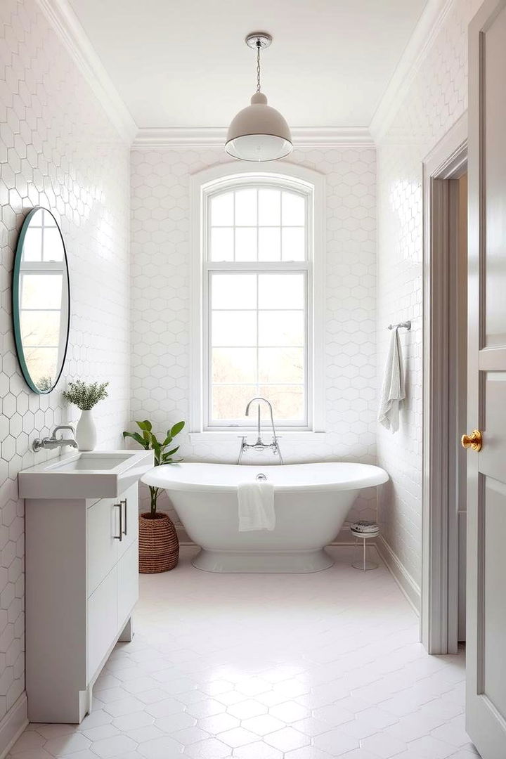 Classic White Elegance - Hexagon Tile Ideas: Stylish Bathroom Design Inspirations