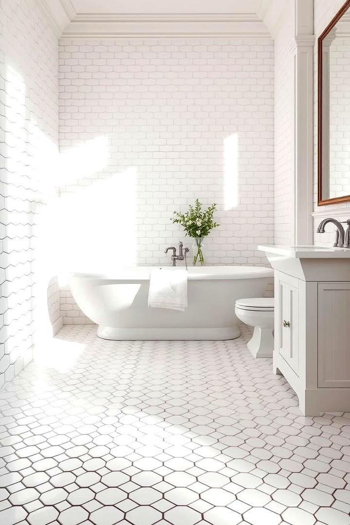 Classic White Penny Tiles - Penny Tile Bathroom Floor Ideas for Retro-Chic Style