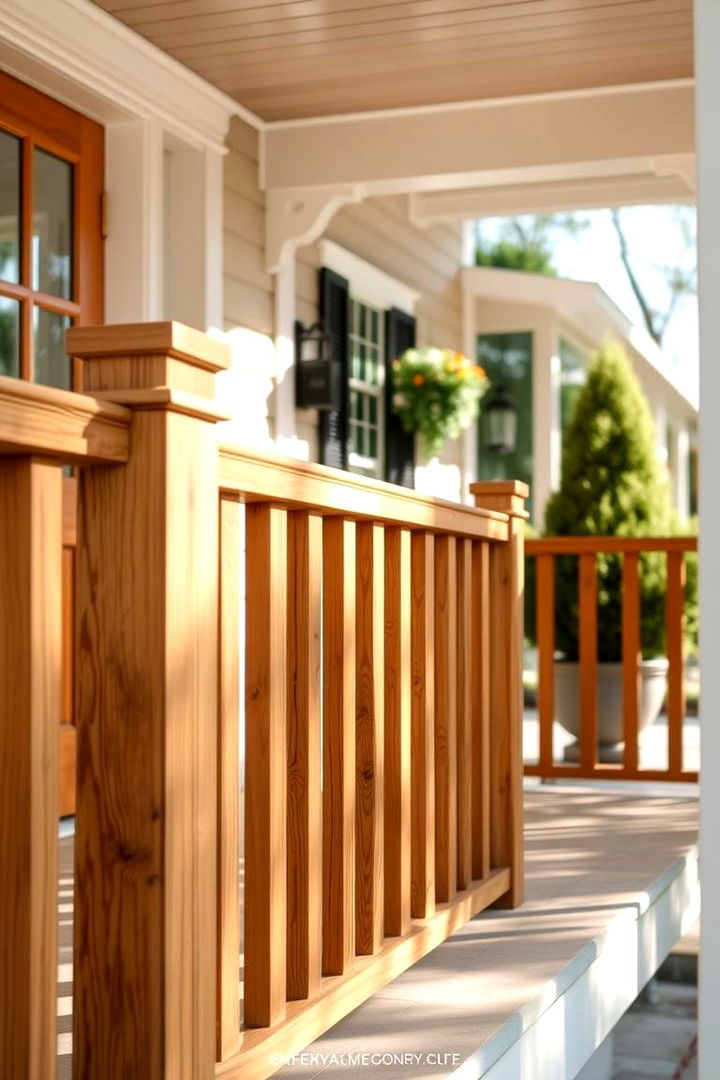 Classic Wood Elegance - Secure Front Porch Railing Ideas for Safety & Aesthetic Appeal