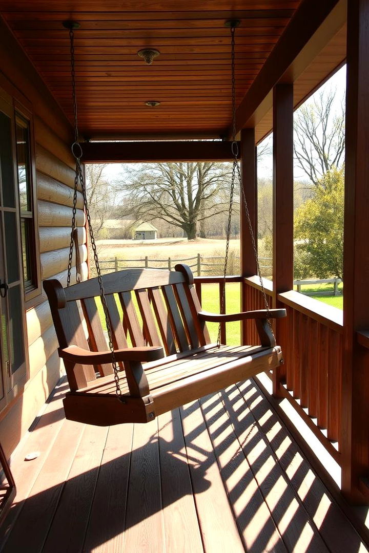 Classic Wooden Charm Swing - Charming Front Porch Swing Ideas for Relaxing Outdoor Moments