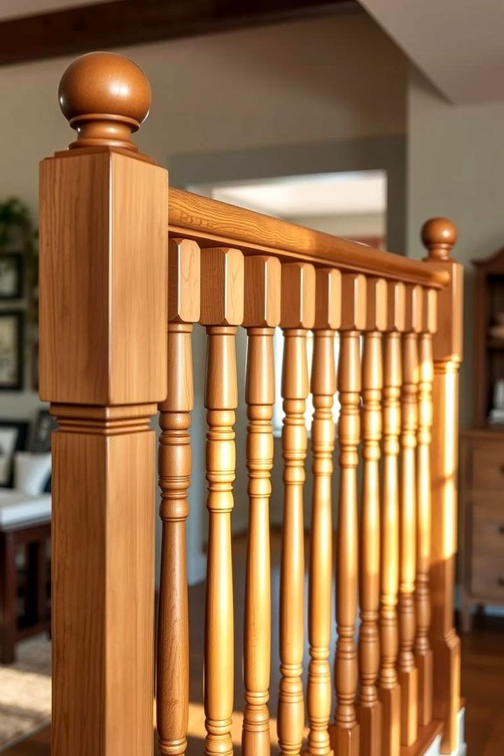 Classic Wooden Spindle Design - Farmhouse Rustic Stair Railing Ideas for Cozy Homes