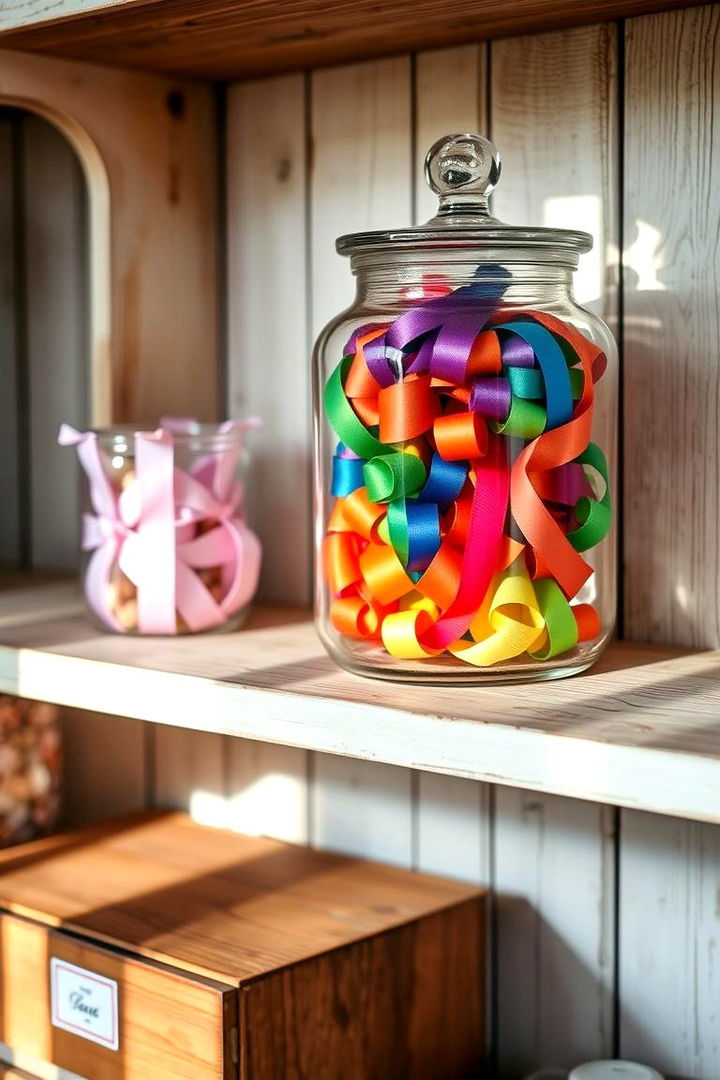 Clear Glass Jars Display - Smart Ribbon Storage Ideas for Craft Rooms & Offices