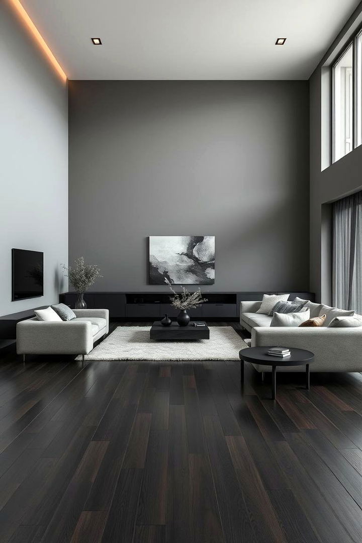 Contemporary Aesthetic Balance - Grey Living Room Designs with Dark Wood Flooring Inspiration
