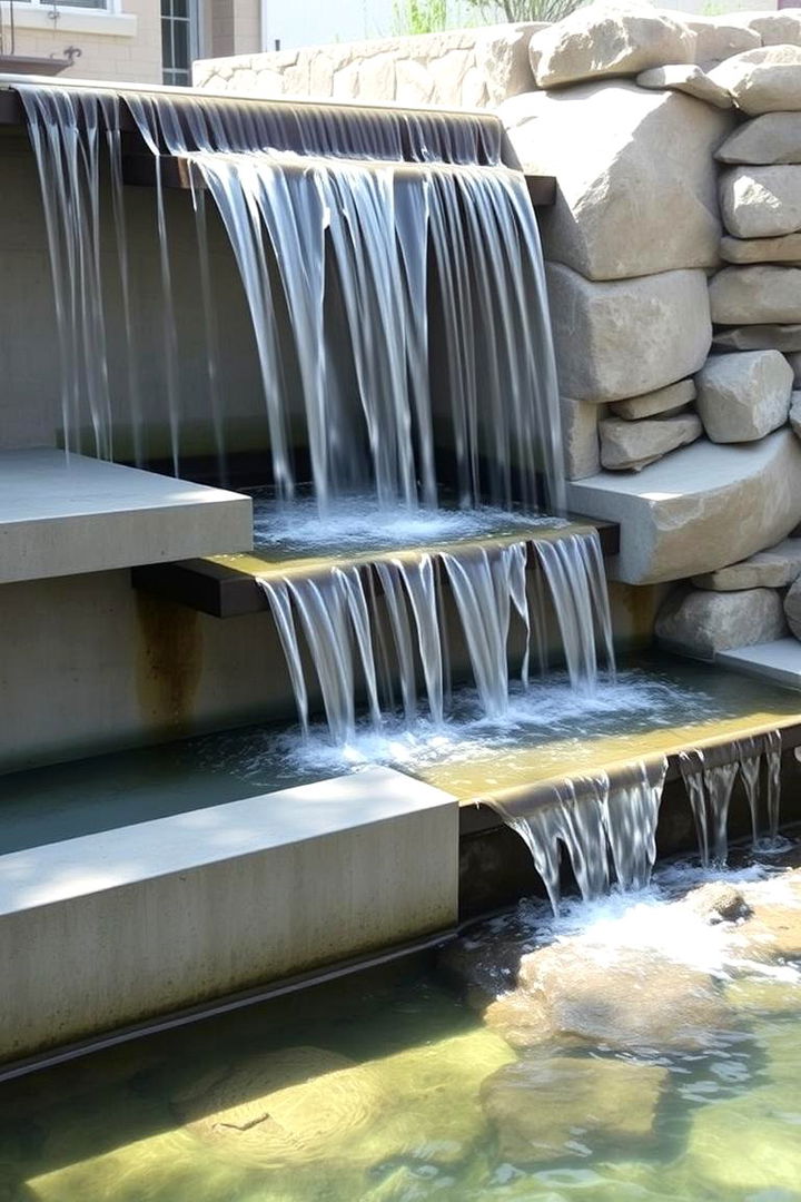 Contemporary Cascading Stream - Serene Small Pool Waterfall Ideas for a Backyard Oasis