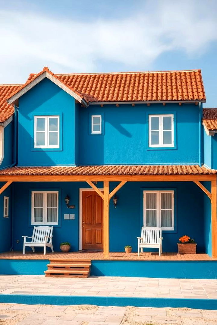 Contemporary Coastal Charm - Blue Exterior Homes With Brown Roof Color Schemes