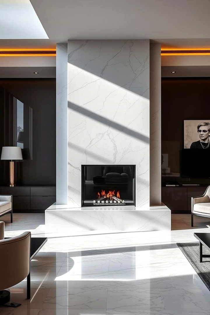 Contemporary Elegance in Three Sided Fireplace - Modern 3-Sided Fireplace Ideas for Open Spaces