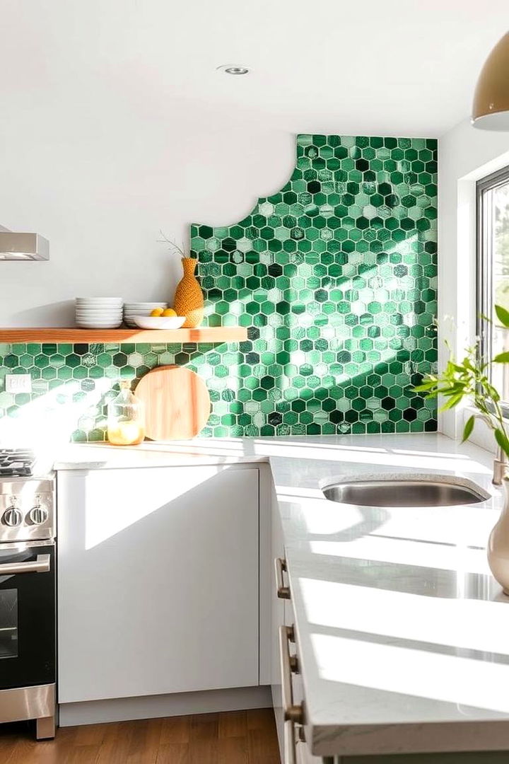 Contemporary Emerald Mosaic - Fresh Kitchen Ideas with Green Backsplash for Vibrant Style