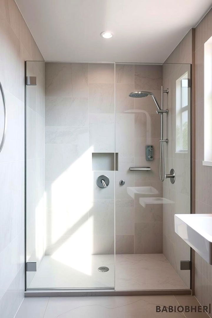 Contemporary Minimalist Ambiance - Doorless Walk-In Shower Ideas for Spacious Bathroom Designs