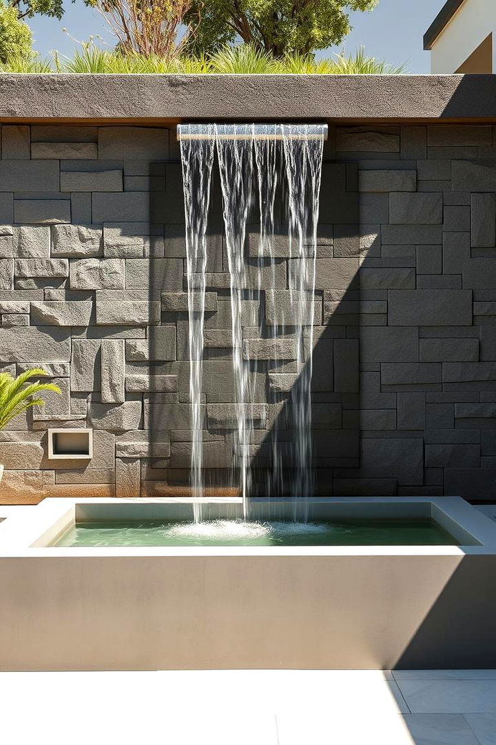 Contemporary Minimalist Cascade - Pondless Waterfall Ideas for Low-Maintenance Beauty
