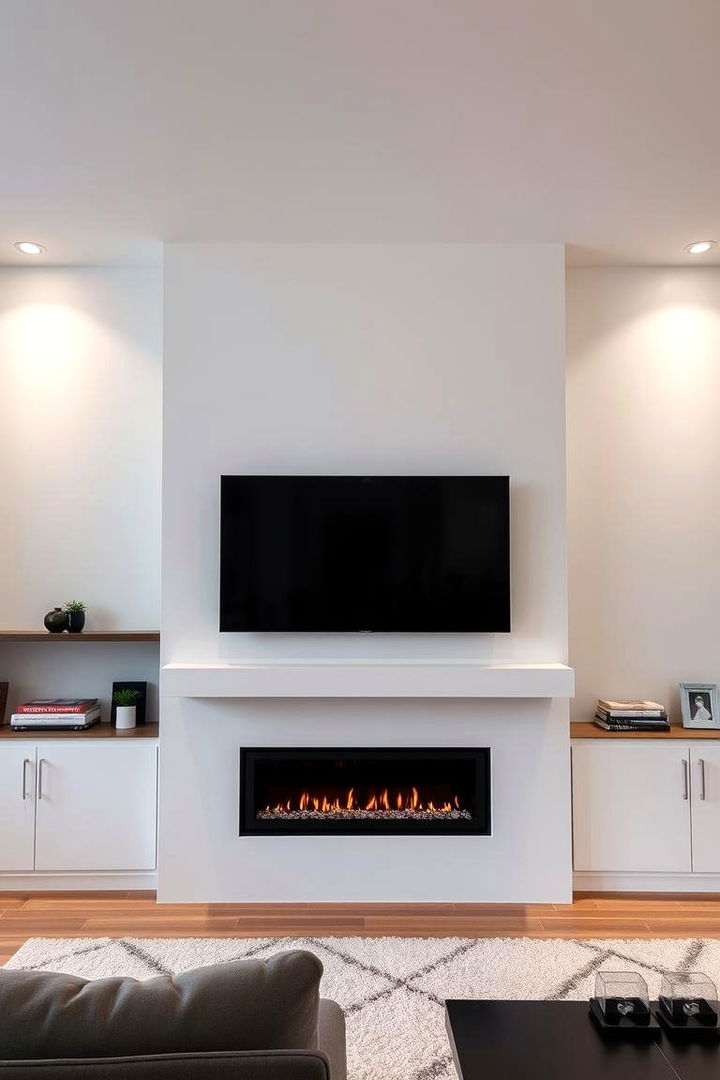 Contemporary Minimalist Integration - Linear Fireplace Ideas with TV Above for Modern Homes