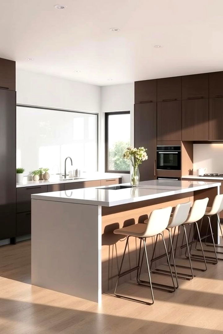 Contemporary Minimalist Island with Bar Seating - Kitchen Island Designs With Seating for Social Cooking & Dining
