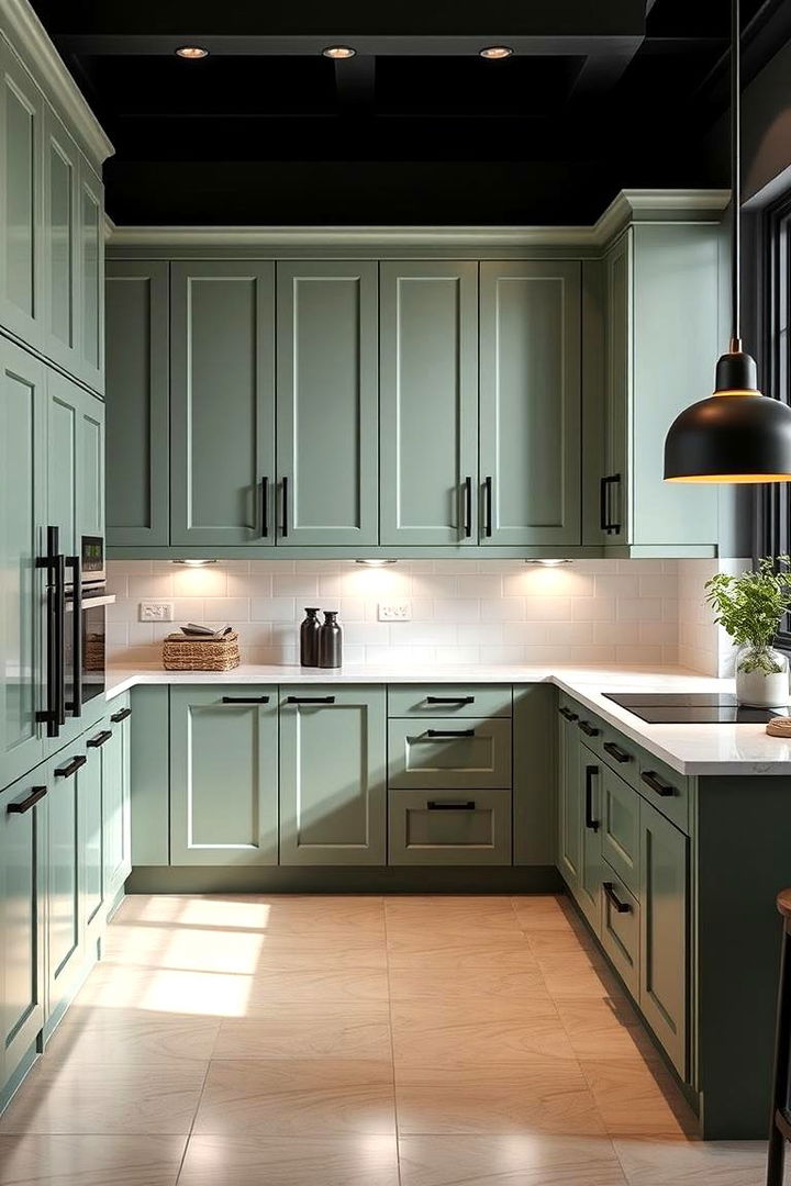 Contemporary Sage Green Cabinets - Sage Green & Black Kitchen Ideas for Modern Elegance