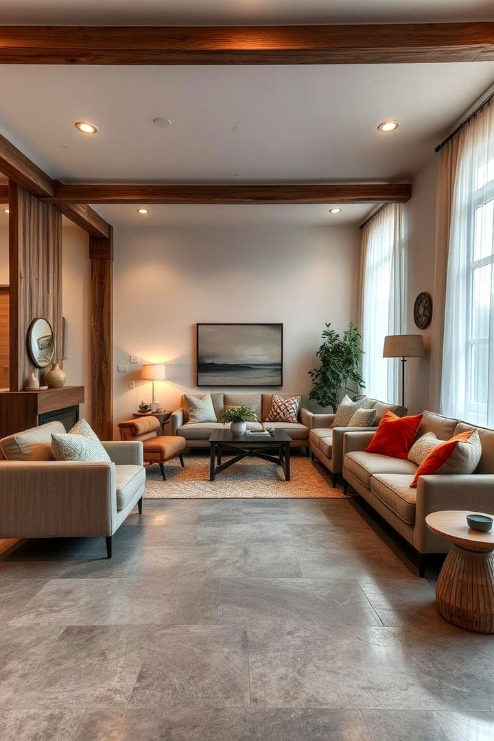 Cozy Concrete Comfort - Rustic Concrete Floor Ideas for Modern yet Cozy Living Rooms