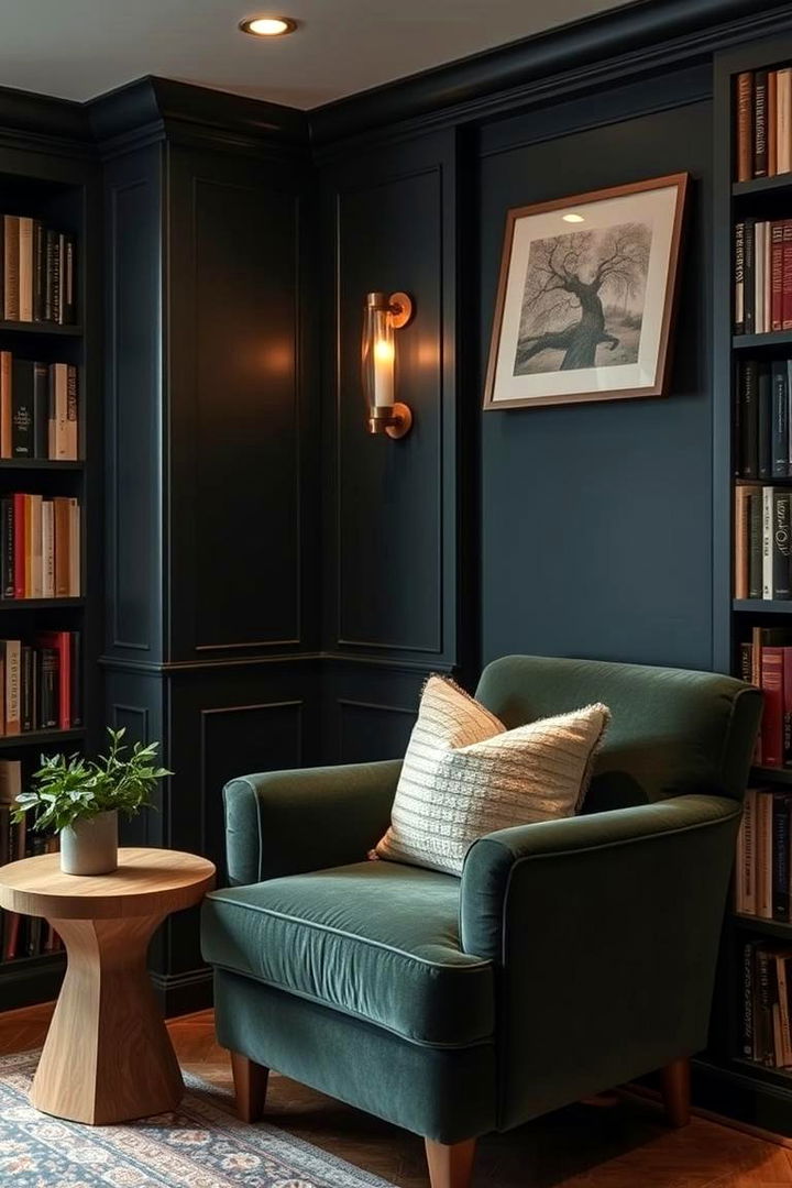 Cozy Dark Green Reading Nook - Dark Green Home Library Ideas for a Cozy Retreat