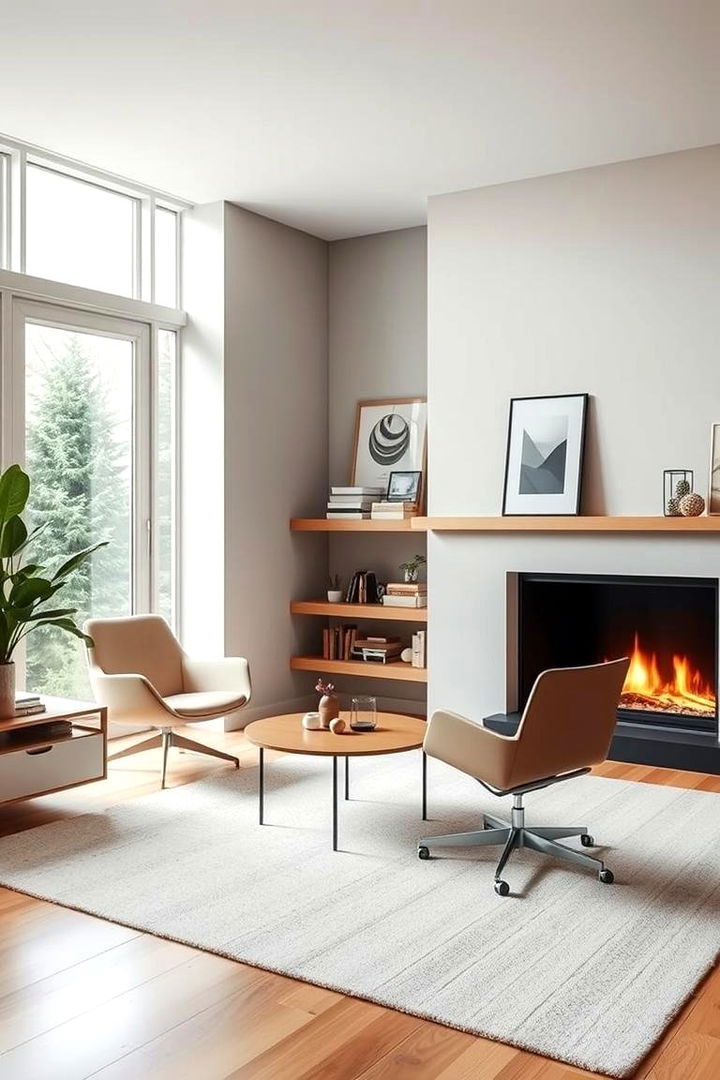 Cozy Minimalism Meets Warmth - Home Office Ideas Featuring Cozy Fireplace Designs