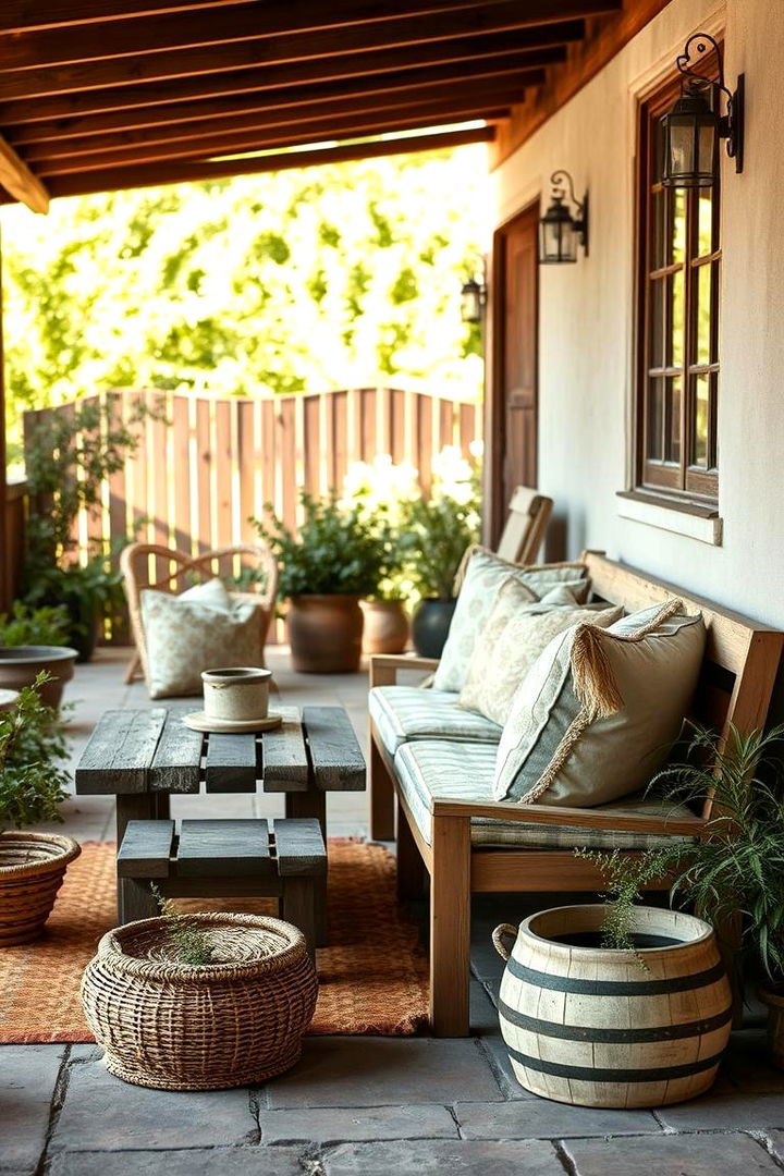 Cozy Rustic Seating Arrangements - Inviting Farmhouse Patio Ideas for Outdoor Relaxation