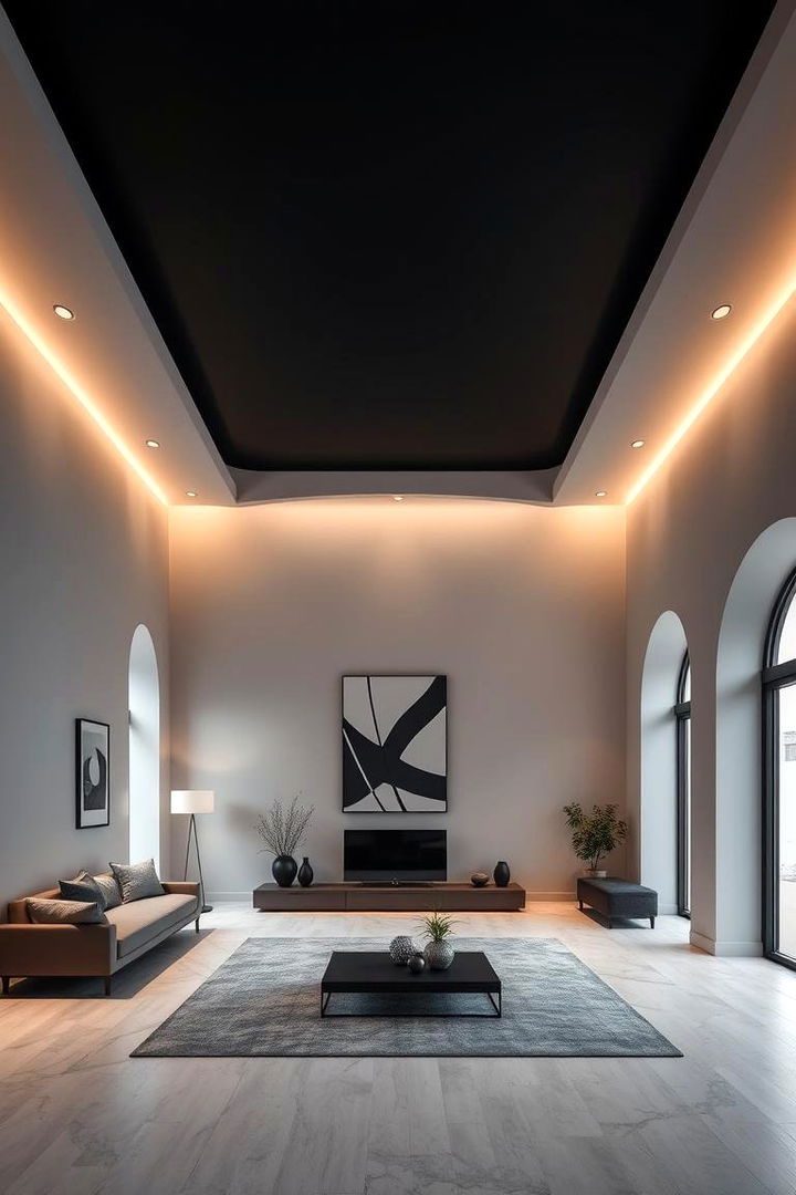 Dramatic Ambiance Creation - Black Ceiling and Grey Wall Design Ideas