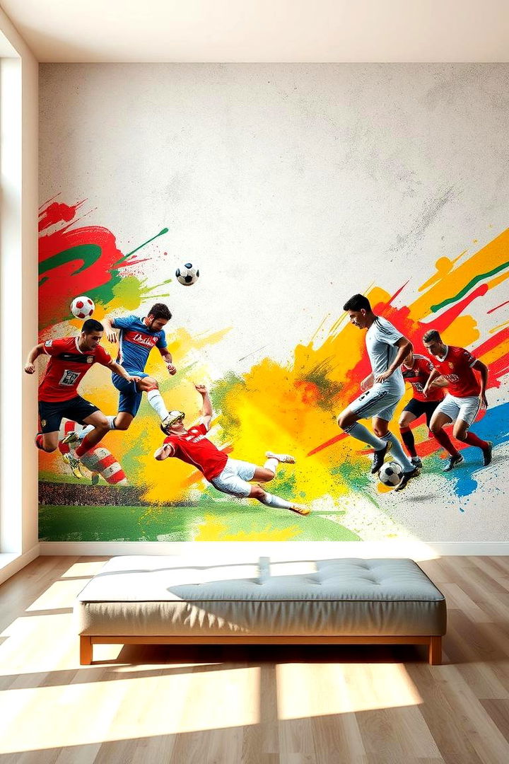 Dynamic Wall Murals - Soccer-Themed Bedroom Designs for Sports Enthusiasts