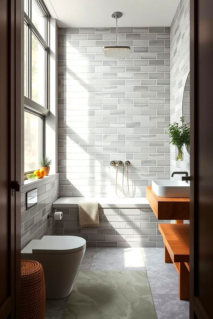 Eco Friendly Oasis with Subtle Hues - Green and Grey Bathroom Decor Ideas for Modern Spaces