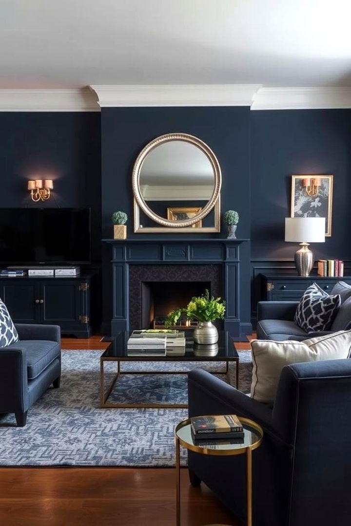 Elegant Ambiance - Navy Blue Living Room Ideas for Rich and Inviting Interiors
