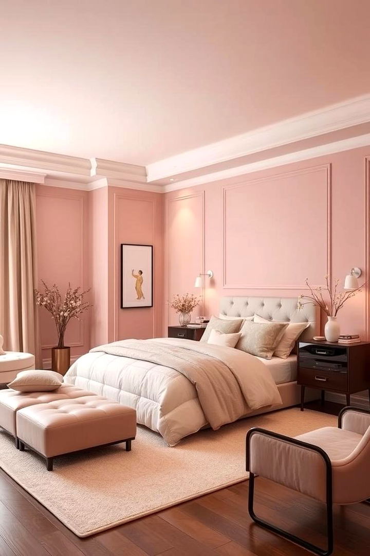 Elegant Blush Walls with Modern Minimalism - Pink Bedroom Ideas to Create a Serene and Stylish Retreat