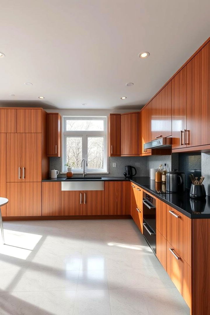 Elegant Contrast Harmony - Modern Kitchens with Brown Cabinets & Black Countertops Ideas