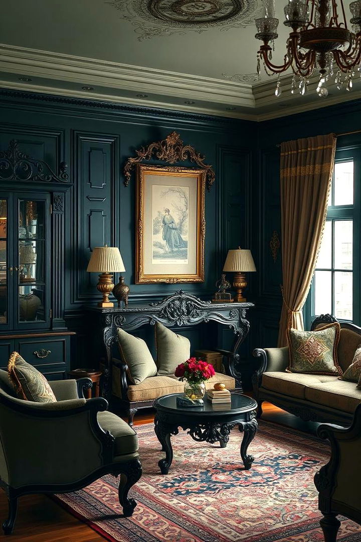 Elegant Dark Green Accent Furniture - Dark Green Victorian Living Room Ideas for Moody Elegance