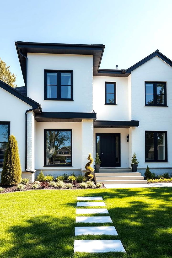 Elegant Exterior Facade - Single-Story White House Black Trim Exterior Ideas
